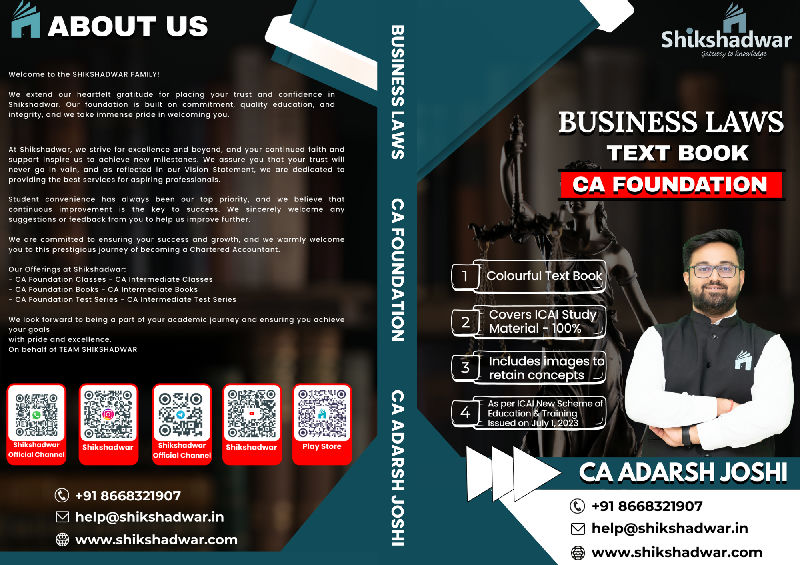CA Foundation – Business Laws Textbook (Latest Edition) Jan 26 Onwards - By CA Adarsh Joshi Sir