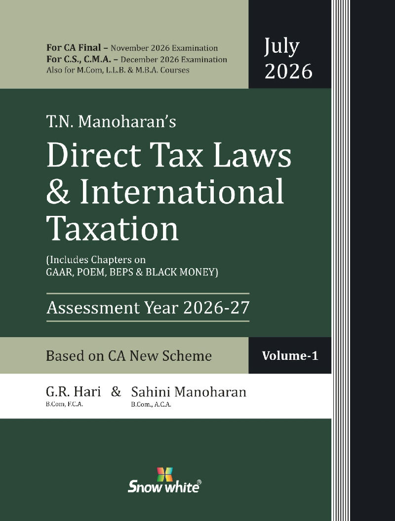 Direct Tax Laws and International Taxation by T.N. Manoharan for CA Final November 2026 Exams in 2 Volumes - A.Y - 2026-27