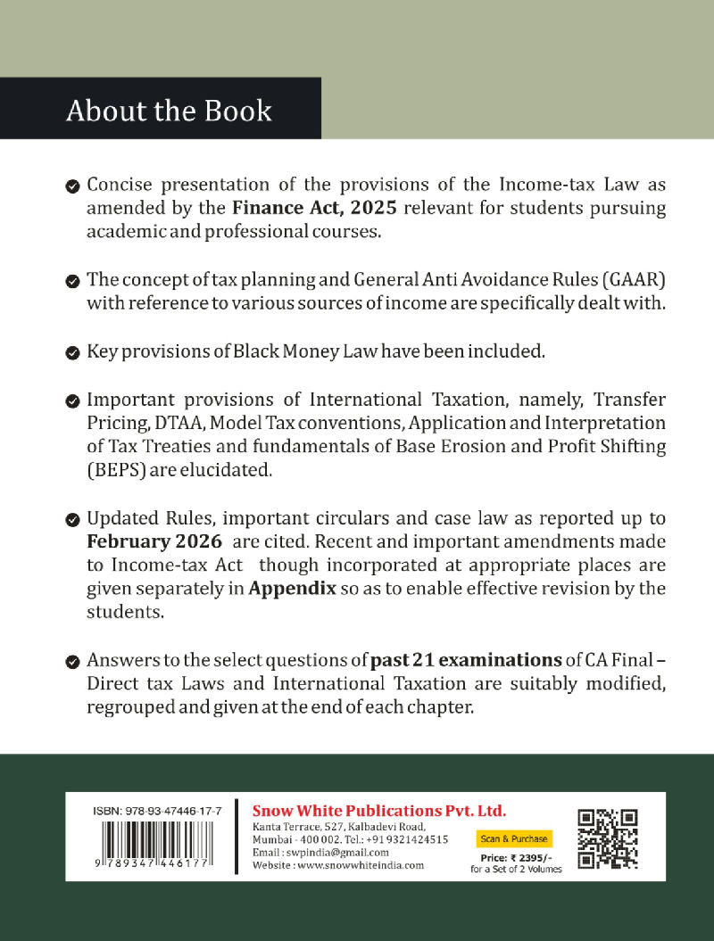 Direct Tax Laws and International Taxation by T.N. Manoharan for CA Final November 2026 Exams in 2 Volumes - A.Y - 2026-27 — image 2