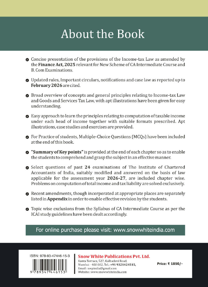 Students' Handbook on Taxation (Includes Income Tax and GST) - A.Y 2026-27 - As per New Syllabus- Applicable for  May 2026 / September 2026/ January 2027 CA Intermediate Courses & Onwards — image 2