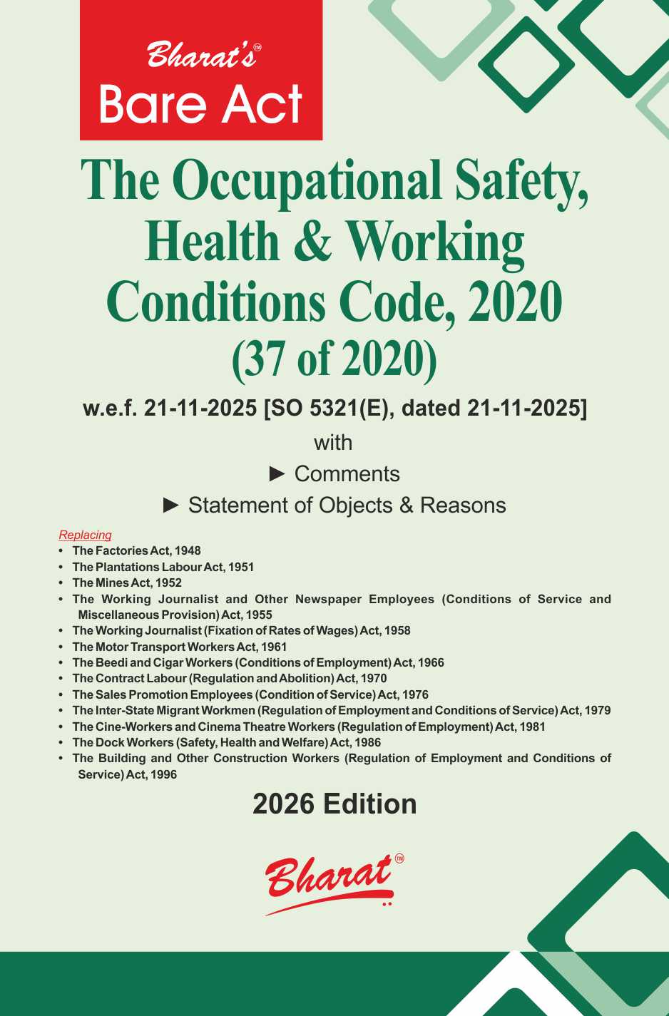 The Occupational Safety, Health & Working Conditions Code, 2020 (37 of 2020)