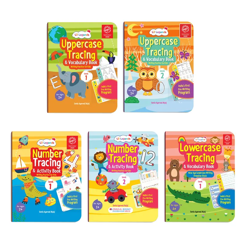 Lil Legends Complete Print Writing Pack | Set of 5 Books | Uppercase, Lowercase A-Z and Number Tracing 0-9 | India's First Pre-Writing Programme | Nursery/LKG/UKG | Age 2-6