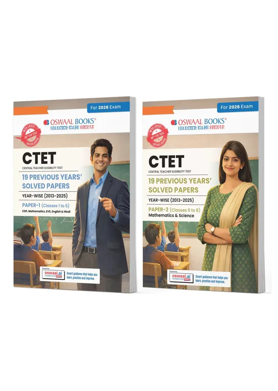 Oswaal CTET 19 Previous Years Solved Papers 2013-2025 | Paper 1 (Classes 1-5) & Paper 2 (Classes 6-8) | English Medium | CPD, Maths, Science, EVS, English & Hindi | Includes Feb 2026 Solved Paper