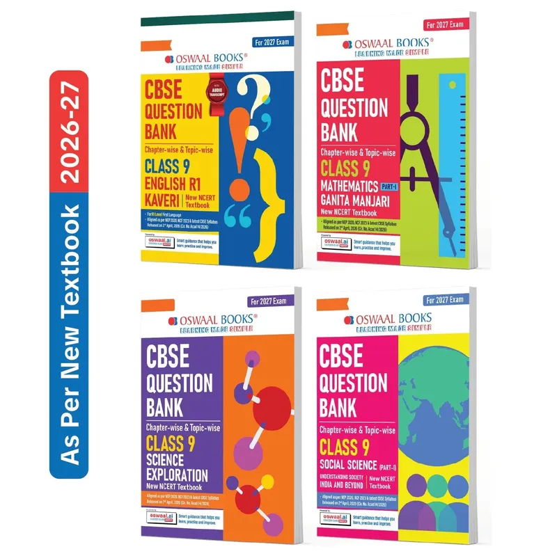 CBSE Class 9 English R1 (Kaveri), Mathematics Part-1 (Ganita Manjari), Science (Exploration) & Social Science Part-1 Question Bank Chapter-wise & Topic-wise (Set of 4 Books) | Based on NCERT