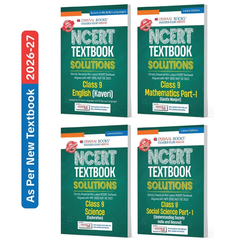 CBSE NCERT Class 9 Textbook Solutions English (Kaveri), Mathematics Part-1 (Ganita Manjari), Science (Exploration) & Social Science (Latest NCERT) Set of 4 Books | Revision Notes, Solved Intext
