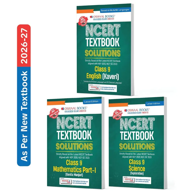 CBSE NCERT Class 9 Textbook Solutions English (Kaveri), Mathematics Part-1 (Ganita Manjari) & Science (Exploration) (Latest NCERT) Set of 3 Books | Revision Notes, Solved Intext & Exercise Questions