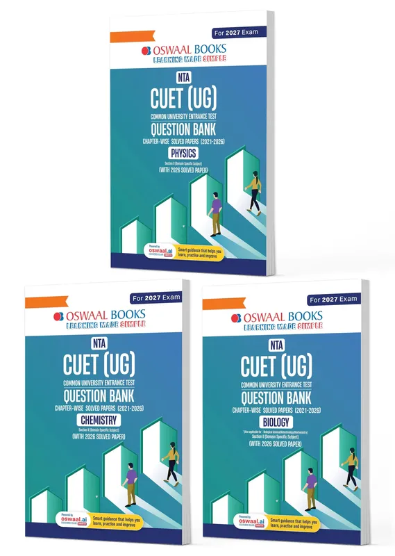 NTA CUET (UG) Chapter-wise Solved Papers Question Bank | Physics, Chemistry & Biology | Set of 3 Books | With Solved Paper 2026 | For 2027 Exam | With Oswaal AI