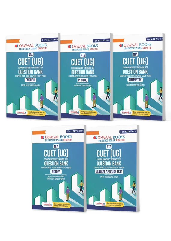 NTA CUET (UG) Chapter-wise Solved Papers Question Bank | English, Physics, Chemistry, Biology & General Test | Set of 5 Books | With Solved Paper 2026 | For 2027 Exam | With Oswaal AI