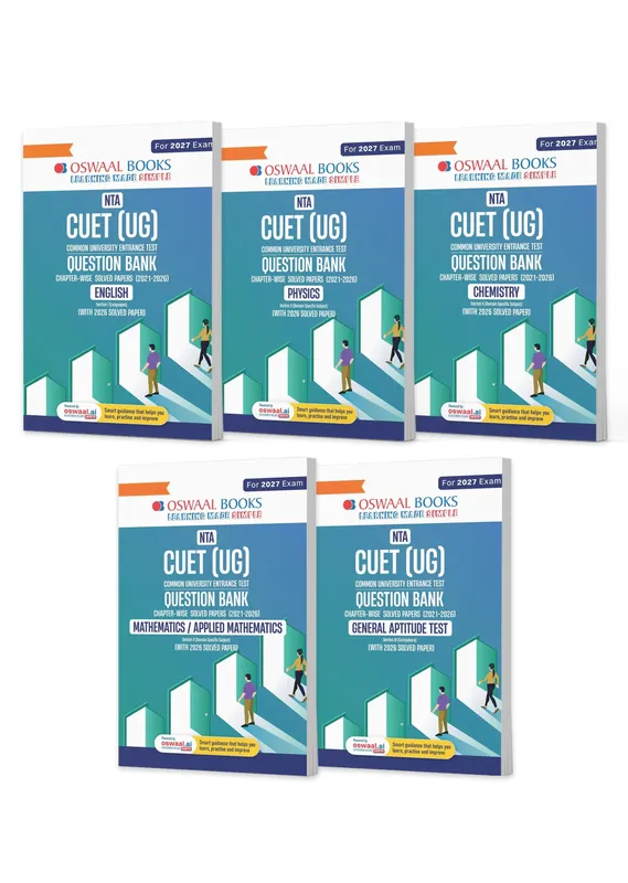 NTA CUET (UG) Chapter-wise Solved Papers Question Bank | English, Physics, Chemistry, Math & General Test | Set of 5 Books | With Solved Paper 2026 | For 2027 Exam | With Oswaal AI