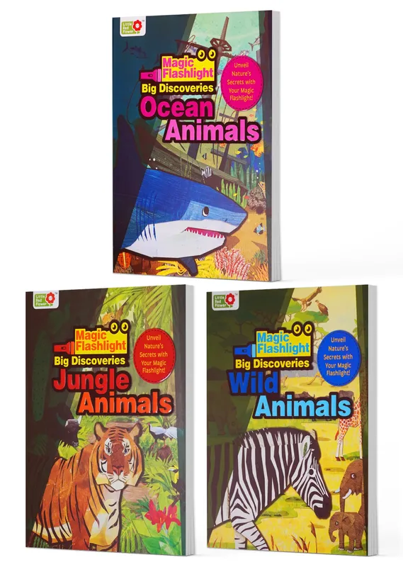 Oswaal Lil Legends Magic Flashlight Animal Discovery Pack - Ocean, Jungle and Wild Animals for Kids | Interactive Hidden Picture Books with Reveal Card and Interesting Facts | For Age 3+
