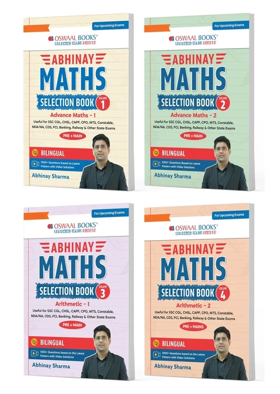 Abhinay Maths Selection Book-Vol.1, Vol.2, Vol. 3 & Vol. 4 (Set of 4 Books) Bilingual Workbook for SSC & All Govt Exam | Concept Based Questions with Video Solutions (For Latest Exam)