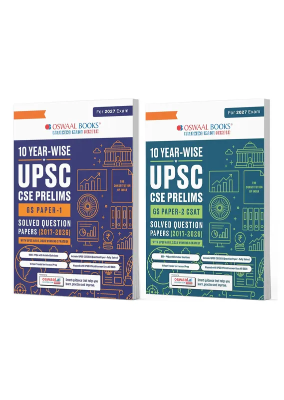 UPSC CSE Prelims 10 Years Solved Papers | GS Paper 1 & 2 (Set of 2 Books) | CSAT | Year-wise 2017-2026 | Official Answer Keys | 10-Year Trend Analysis | For 2027 Exam