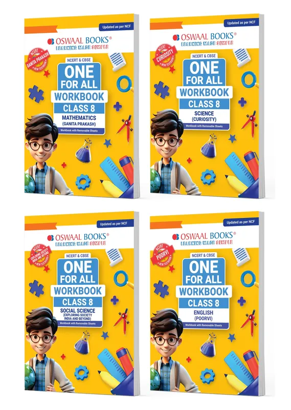 NCERT & CBSE One For All Workbook For Class 8 | Mathematics | Science | Social Science | English | Updated As Per NCF | MCQ's | VSA | SA | LA | Set of 4 Books | For Latest Exam
