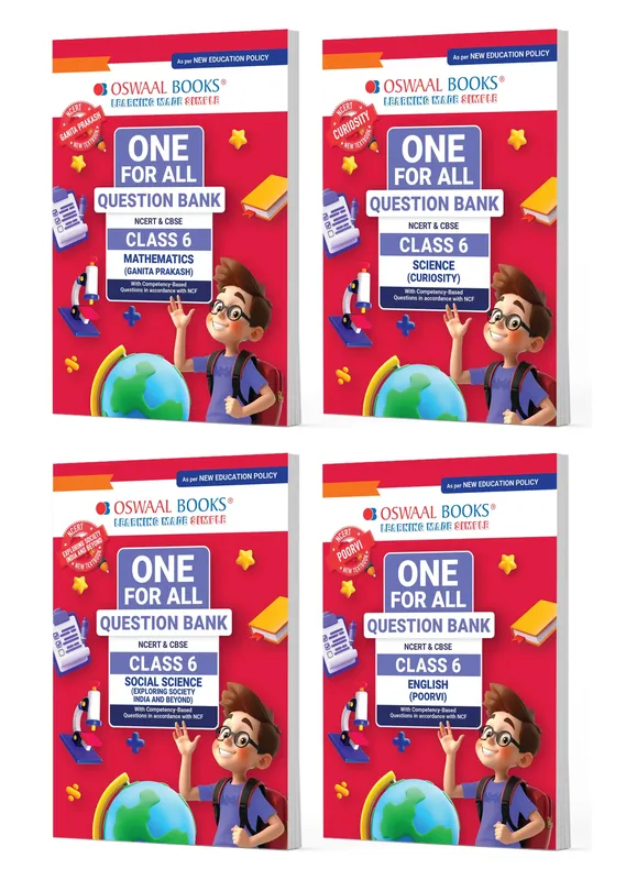One For All Question Banks NCERT & CBSE Class 6 (Set of 4 Books) Maths, Science, Social Science & English For Latest Exam
