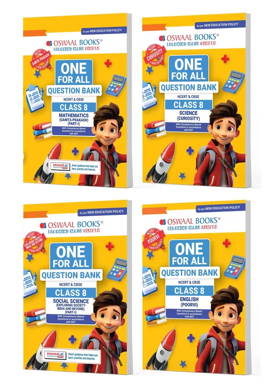 One For All Question Banks NCERT & CBSE Class 8 (Set of 4 Books) Mathematics, Science, Social Science, And English (For Latest Exam)