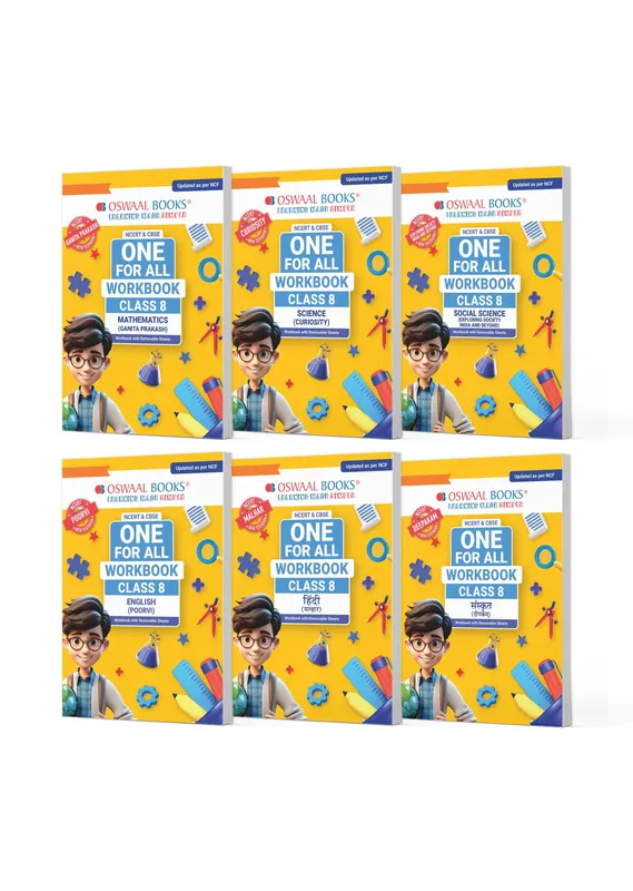 NCERT & CBSE One for All Workbook for Class 8 | Mathematics | Science | Social Science | English | Hindi | Sanskrit | Updated as Per NCF | MCQ's | VSA | SA | LA | Set of 6 Books | For Latest Exam