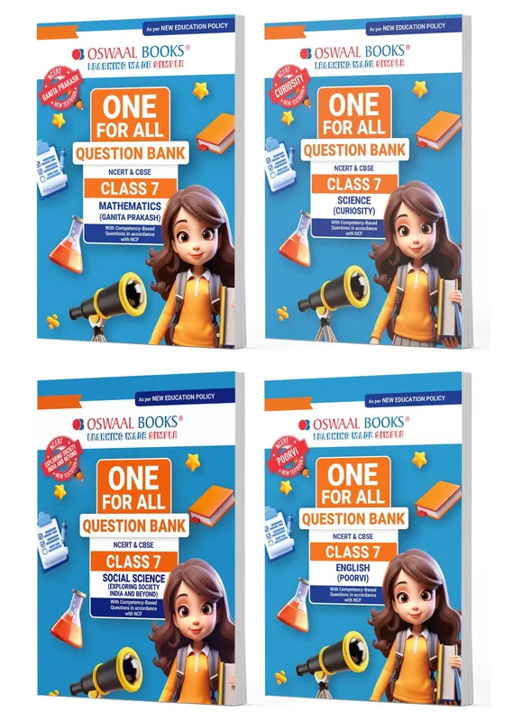 One For All Question Banks NCERT & CBSE Class 7 (Set of 4 Books) Mathematics, Science, Social Science, And English (For Latest Exam)
