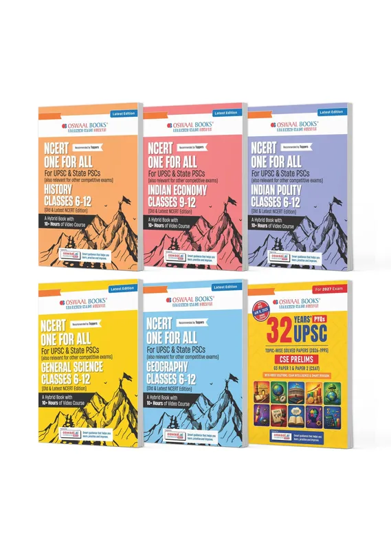 NCERT One for All Books for UPSC & State PSCs (Set of 6) | History, Geography, General Science, Indian Polity, Indian Economy + 32 years UPSC Topic-wise Question Bank | Latest Edition