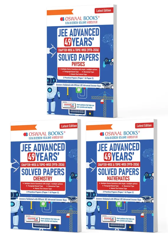 JEE Advanced Physics, Chemistry & Mathematics (Set of 3 Books) Question Bank | 49 Years' Chapter-wise & Topic-wise | Solved Papers (1978-2026) | Revision Notes | PYQs, Latest 2026 Paper & Oswaal AI