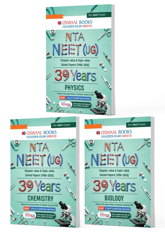 NEET (UG) 39 Years' Chapter-wise & Topic-wise Question Bank-Physics, Chemistry And Biology (Set of 3 Books) (1988-2026) | 3rd May and 21 June 2026 Paper Fully Solved | with Revision Notes | Oswaal AI