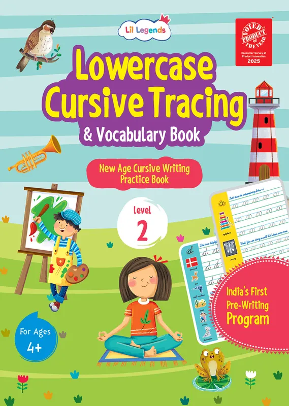 Lil Legends Lowercase Cursive Tracing & Vocabulary Workbook for Kids | Level 2 Handwriting Practice Book | Learn Letter Formation & Improve Writing Skills | Age 4+