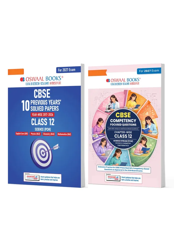 CBSE 10 Previous Years Solved Papers and Competency Focused Questions Chapter-wise Class 12 PCM (Set of 2)