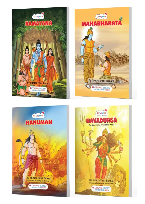Lil Legends Mythological Tales Set of 4 Books for Kids Age 7+ Years - Ramayan, Mahabharat, Navadurga & Hanuman | Illustrated Hindu Mythology Stories for Children