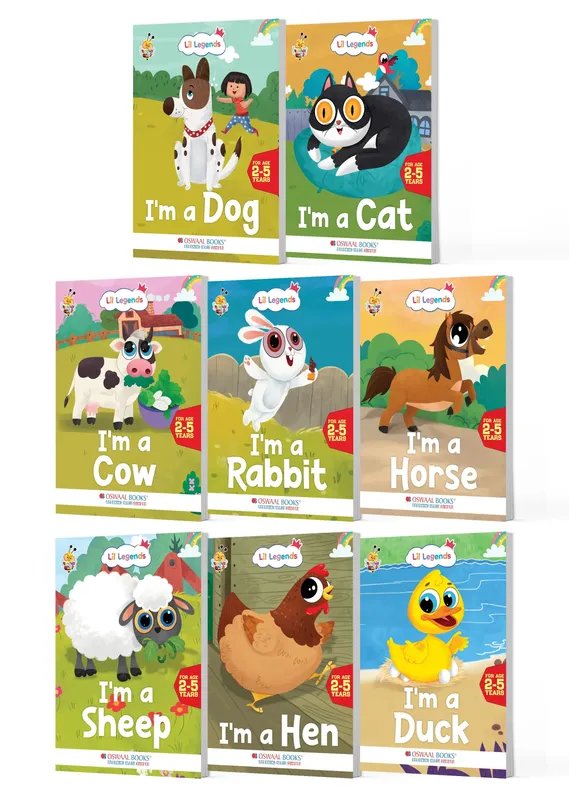 Lil Legends Know Me Series Farm and Pet Animals Set of 8 Books for Kids Age 2+ Years - Dog, Cat, Cow, Rabbit, Horse, Sheep, Hen and Duck | Vocabulary and Animal Sounds Picture Books