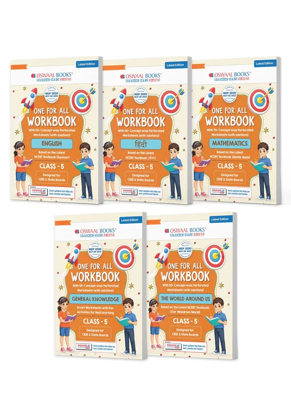 One for All Workbook Class 5 English, Hindi, Maths, GK & EVS (Set of 5 Books) | 50+ Concept-wise Perforated Worksheets | NEP 2020 & NCF 2023 Aligned | For CBSE & State Boards | Builds Concept Clarity & Scientific Skills