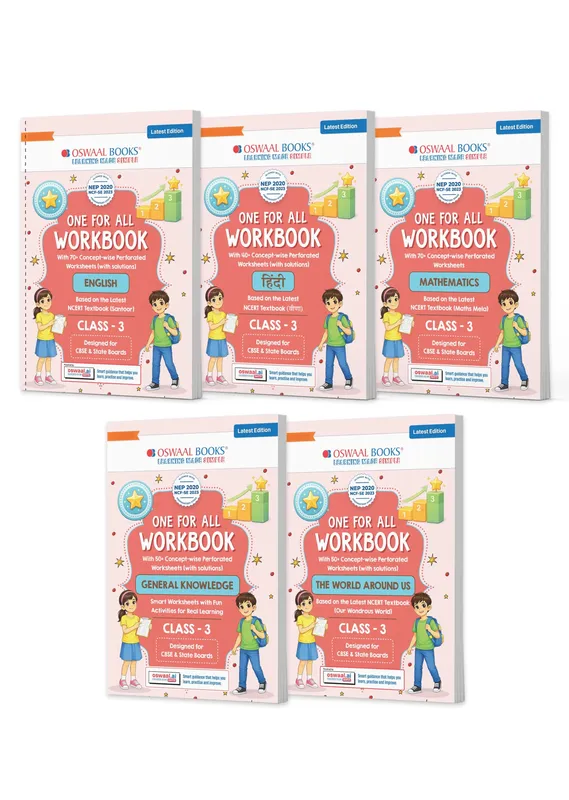 One for All Workbook Class 3 English, Hindi, Maths, GK & EVS (Set of 5 Books) | 50+ Concept-wise Perforated Worksheets | NEP 2020 & NCF 2023 Aligned | For CBSE & State Boards | Builds Concept Clarity & Scientific Skills
