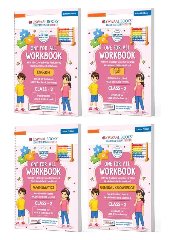 One for All Workbook Class 2 English, Hindi, Maths & GK (Set of 4 Books) | 50+ Concept-wise Perforated Worksheets | NEP 2020 & NCF 2023 Aligned | For CBSE & State Boards | Builds Concept Clarity & Scientific Skills