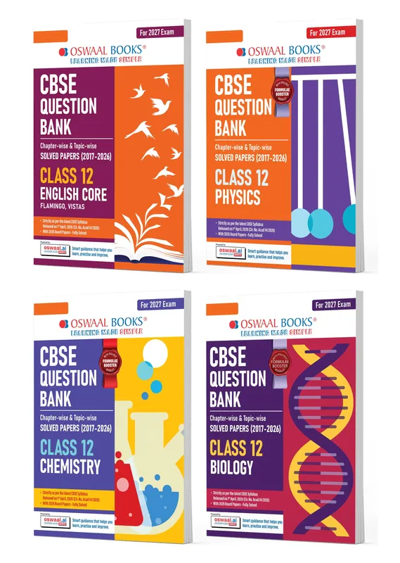 CBSE Question Bank for Class 12 English Core, Physics, Chemistry & Biology (Set of 4) Chapter & Topic-wise: Solved Papers (2017-2026) | 2026 solved Papers | With Oswaal AI | For 2027 Exam