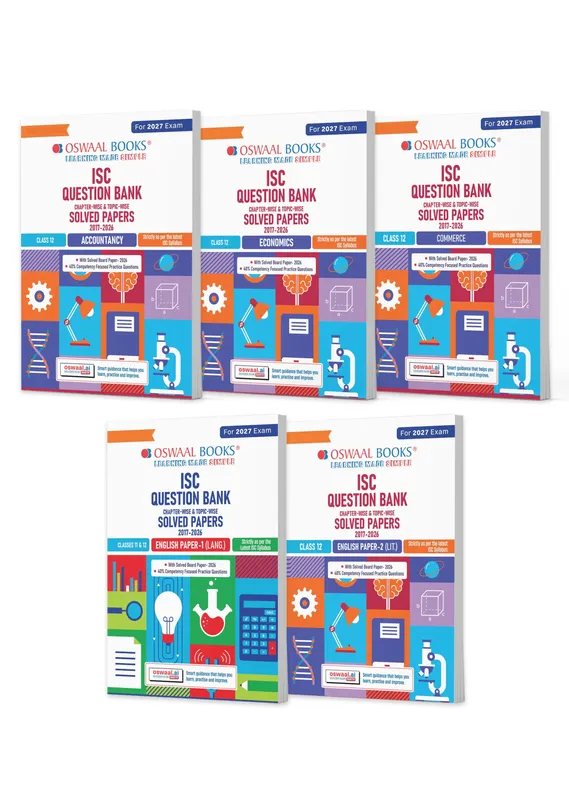 Class 12 ISC Accounts, Economics, Commerce, English Paper-1 & 2 Question Bank (Set of 5 Books) (2017-2026) | Chapter-wise & Topic-wise with Competency Based Questions | For 2027 Exam