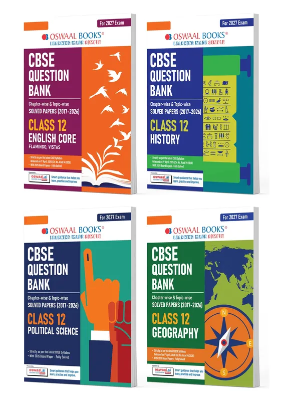 CBSE Question Bank for Class 12 English Core, History, Political Science & Geography (Set of 4) Chapter & Topic-wise: Solved Papers (2017-2026) | Includes 2026 solved Papers | With Oswaal AI | For 2027 Exam