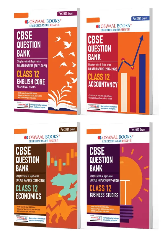 CBSE Question Bank for Class 12 English Core, Accountancy, Business Studies & Economics (Set of 4) Chapter & Topic-wise: Solved Papers (2017-2026) | Includes 2026 solved Papers | With Oswaal AI | For 2027 Exam