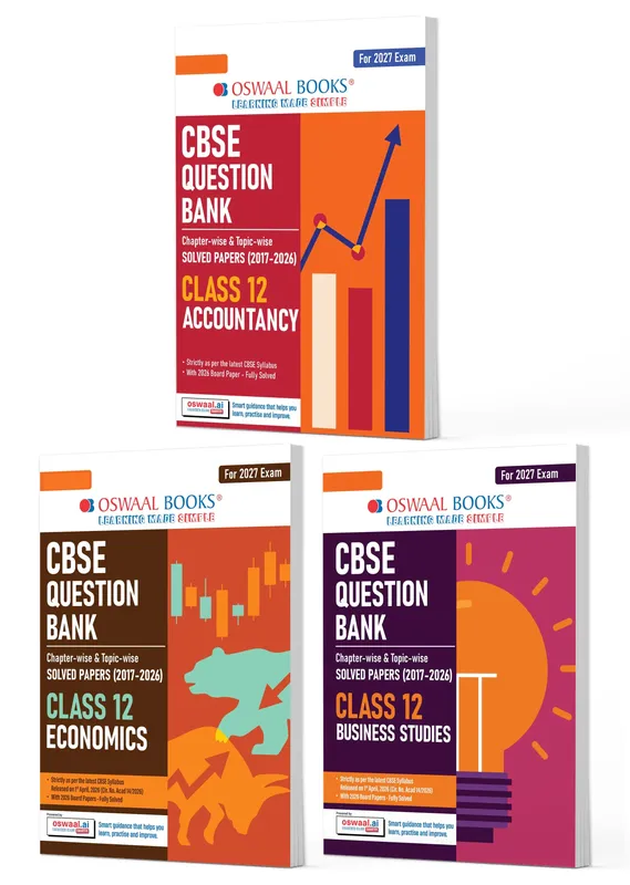 CBSE Question Bank for Class 12 Accountancy, Economics & Business Studies (Set of 3) Chapter & Topic-wise: Solved Papers (2017-2026) | Includes 2026 solved Papers | With Oswaal AI | For 2027 Exam