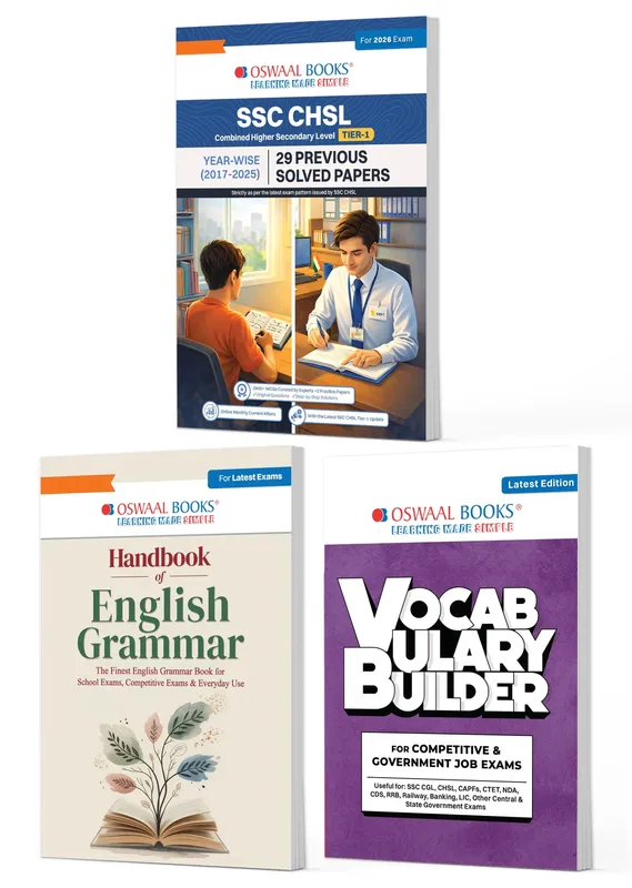 SSC CHSL Tier-1 Set of 3 English Medium | 29 PYQ Solved Papers + English Grammar Handbook + Vocabulary Builder | 2900+ Questions Year-wise 2017-2025 | For 2026 Exam