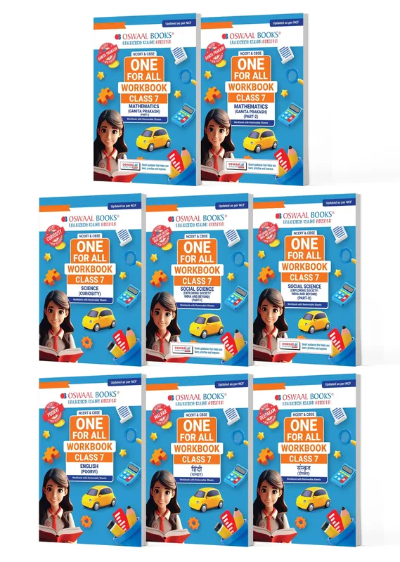 NCERT & CBSE One for All Workbook for Class 7 | Mathematics Part-1 & Part-2 | Science | Social Science Part-1 & Part-2 | English | Hindi | Sanskrit | Updated as Per NCF | MCQ's | VSA | SA | LA | Set of 8 Books | For Latest Exam