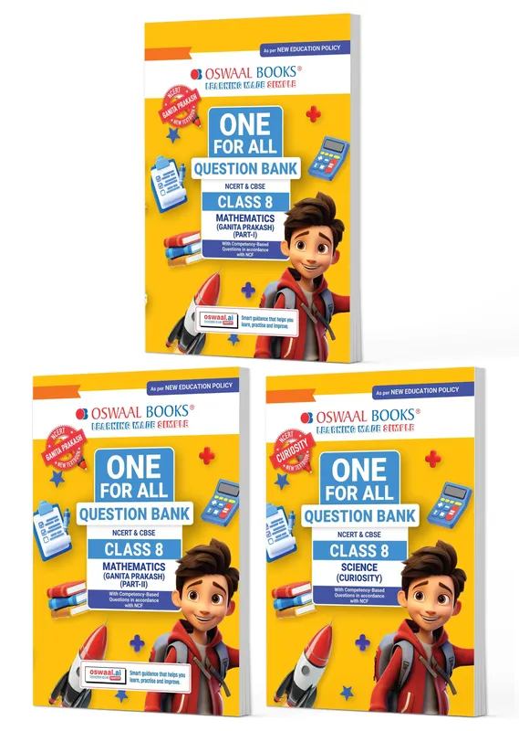 One For All Question Banks NCERT & CBSE Class 8 (Set of 3 Books) Mathematics Part-1, Part-2 & Science (For Latest Exam)