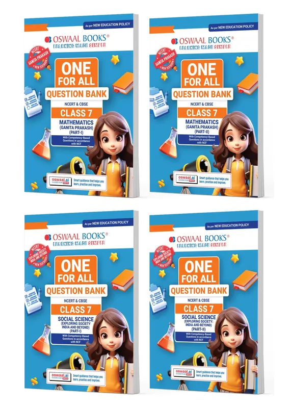 One For All Question Banks NCERT & CBSE Class 7 (Set of 4 Books) Mathematics Part-1 & Part-2, Social Science Part-1 & Part-2 (For Latest Exam)
