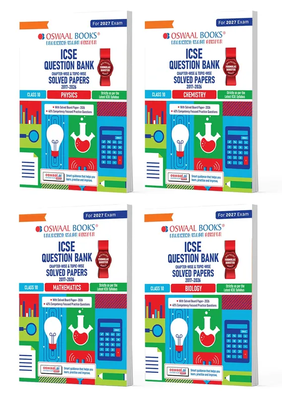 ICSE Question Bank Class 10 Physics, Chemistry, Maths& Biology (Set of 4 Books) For 2027 Board Exam | Chapter-wise& Topic-wise | with Competency-focused Questions | Latest Syllabus& Exam Pattern