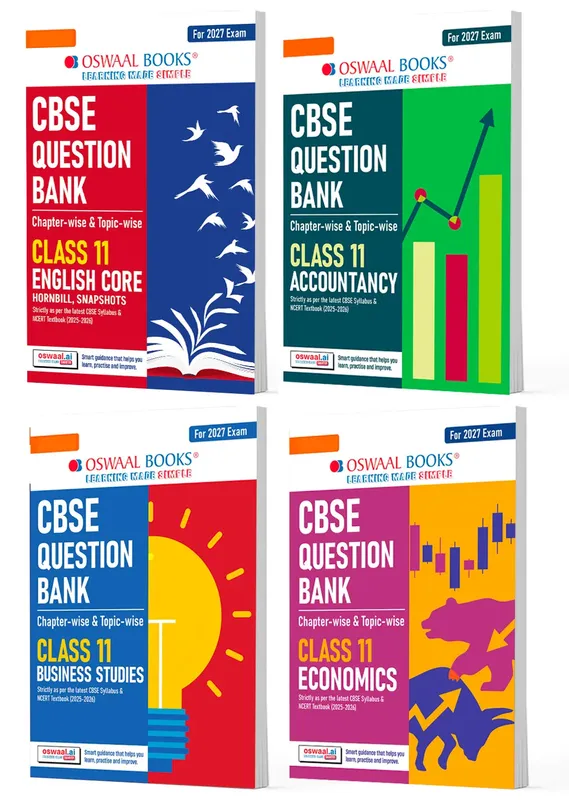 CBSE Question Bank (Set of 4 Books) English Core, Account, Economics and Business Studies Chapter-wise & Topic-wise Class 11 For 2027 Exam with Competency Based Questions & Comprehensive NCERT coverage