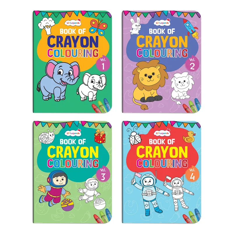 Lil Legends Books Of Crayon Colouring Vol 1-4 Set of 4 | Boosts Focus, Colour Recognition and Creativity | Fun Activity Books With Bold Outlines | For Nursery/LKG/UKG | Age 3+