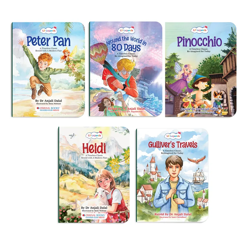 Lil Legends Timeless Classics Re-Imagined for Today | Set of 5 Books | Heidi, Pinocchio, Around the World in 80 Days and More | Vocabulary, Imagination and Value Booster Stories | For Age 7+