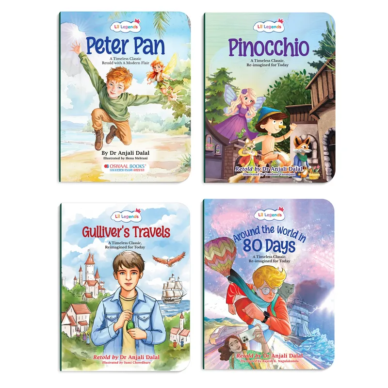 Lil Legends Timeless Classics Re-Imagined for Today | Set of 4 Story Books | Pinocchio, Peter Pan, Gulliver's Travels and More | Vocabulary, Imagination and Values Booster Stories | For Age 7+