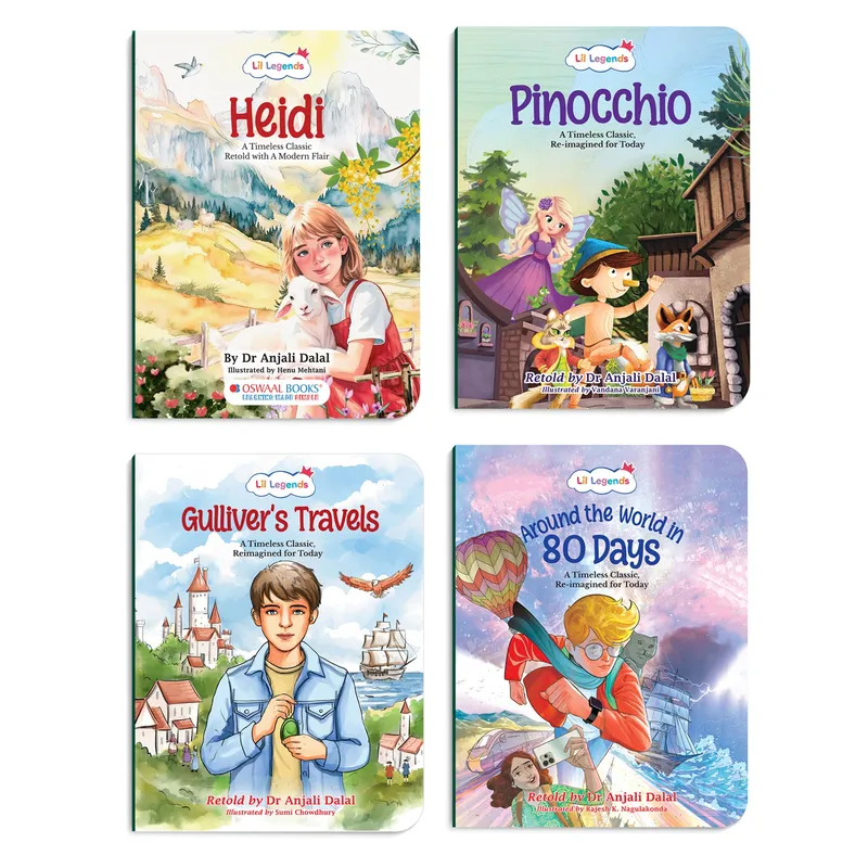 Lil Legends Timeless Classics Re-Imagined for Today | Set of 4 Story Books | Pinocchio, Around the World in 80 Days and More | Vocabulary, Imagination and Values Booster Stories | For Age 7+ f