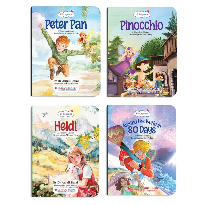 Lil Legends Timeless Classics Re-Imagined for Today | Set of 4 Story Books | Peter Pan, Around the World in 80 Days and More | Vocabulary, Imagination and Value Booster Stories | For Age 7+