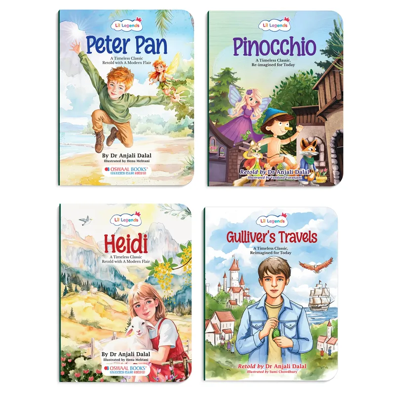 Lil Legends Timeless Classics Re-Imagined for Today | Set of 4 Story Books | Heidi, Pinocchio, Gulliver's Travels and More | Vocabulary, Imagination and Value Booster Stories | For Age 7+