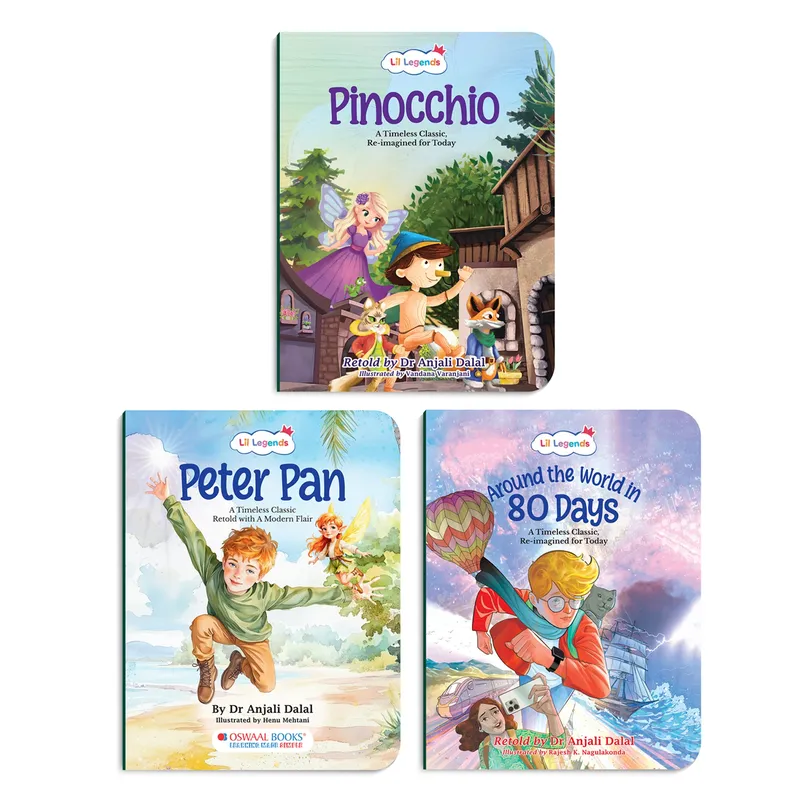 Lil Legends Timeless Classics Re-Imagined for Today | Set of 3 Story Books | Pinocchio, Peter Pan and More | Vocabulary, Imagination and Value Booster Stories | For Age 7+
