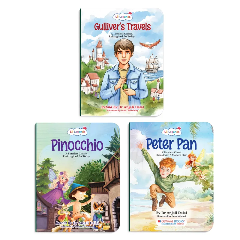 Lil Legends Timeless Classics Re-Imagined for Today | Set of 3 Story Books | Pinocchio, Peter Pan and Gulliver's Travels | Vocabulary, Imagination and Value Booster Stories | For Age 7+